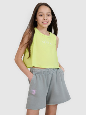 4F Crop top oversize z nadrukiem dziewczęcy - zielony