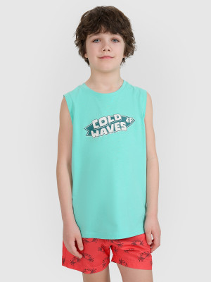 4F Tank top regular z nadrukiem chłopięcy - turkusowy