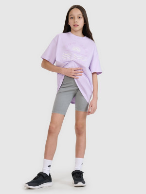4F Legginsy kolarki z efektem acid wash dziewczęce - szare