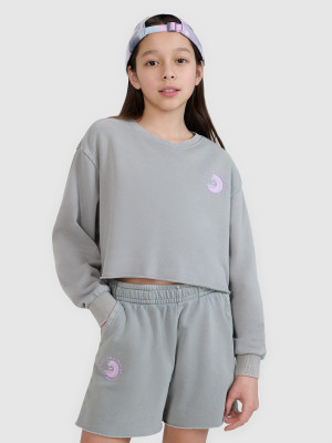 4F Bluza dresowa nierozpinana bez kaptura dziewczęca - szara