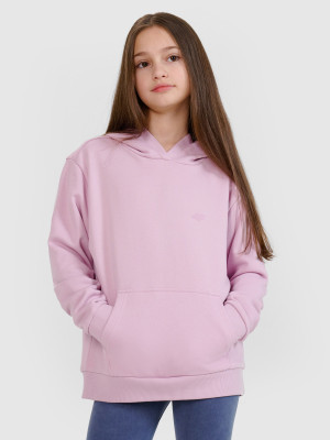 4F Bluza dresowa nierozpinana z kapturem dziewczęca - różowa