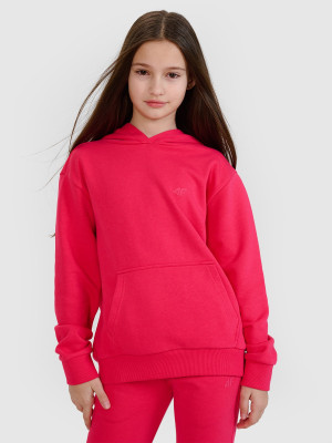 4F Bluza dresowa nierozpinana z kapturem dziewczęca - różowa