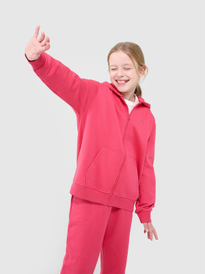 4F Bluza dresowa rozpinana z kapturem dziewczęca - różowa