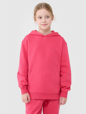 4F Bluza dresowa nierozpinana z kapturem dziewczęca - różowa