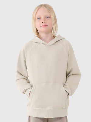 4F Bluza dresowa nierozpinana z kapturem chłopięca - beżowa