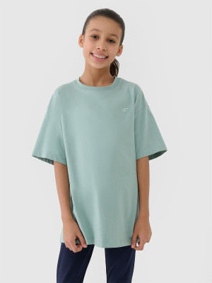 4F T-shirt oversize gładki dziewczęcy - turkusowy