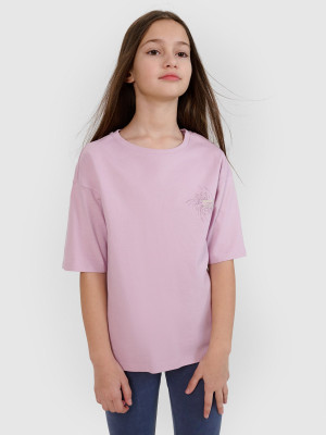 4F T-shirt oversize z nadrukiem dziewczęcy - fioletowy