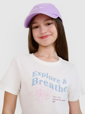 4F T-shirt regular z nadrukiem dziewczęcy - biały
