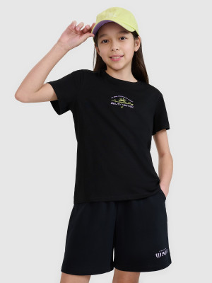 4F T-shirt regular z nadrukiem dziewczęcy - czarny