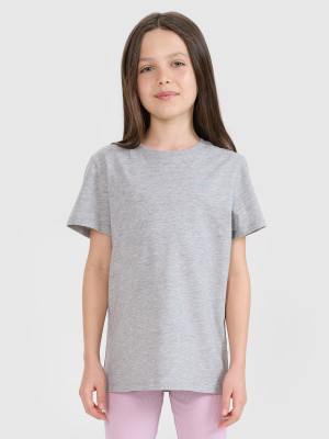 4F T-shirt regular gładki dziewczęcy - szary