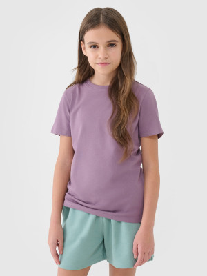 4F T-shirt regular gładki dziewczęcy - fioletowy