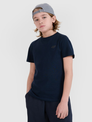 4F T-shirt regular gładki chłopięcy - granatowy