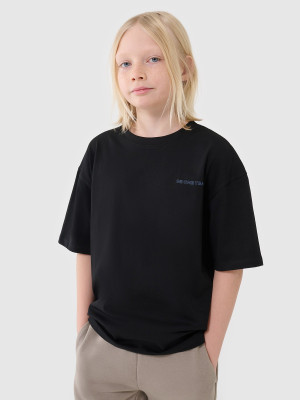 4F T-shirt oversize z napisem chłopięcy - czarny