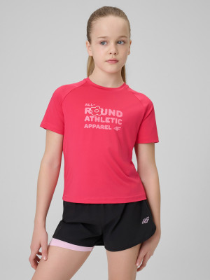 4F Koszulka sportowa szybkoschnąca dziewczęca - różowa