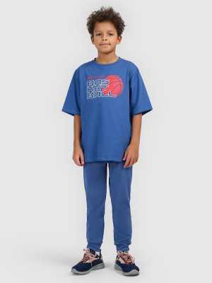 4F T-shirt loose z nadrukiem chłopięcy - granatowy