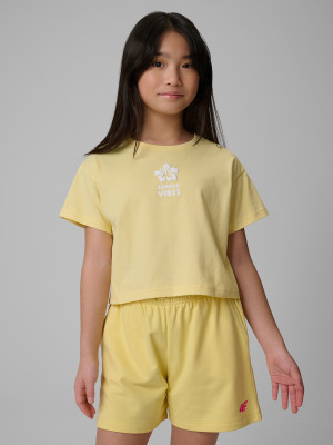 4F T-shirt regular z nadrukiem dziewczęcy - żółty