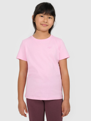 4F T-shirt regular gładki dziewczęcy - różowy