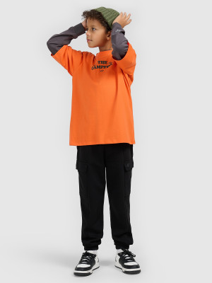 4F T-shirt loose z nadrukiem chłopięcy - pomarańczowy