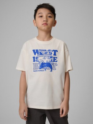 4F T-shirt loose z nadrukiem chłopięcy - biały