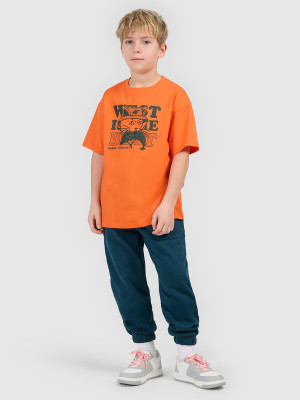4F T-shirt loose z nadrukiem chłopięcy - pomarańczowy
