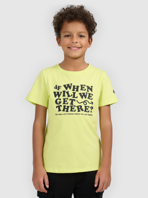 4F T-shirt regular z nadrukiem chłopięcy - żółty