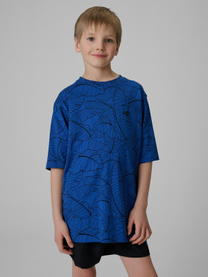 4F T-shirt loose z nadrukiem chłopięcy - niebieski