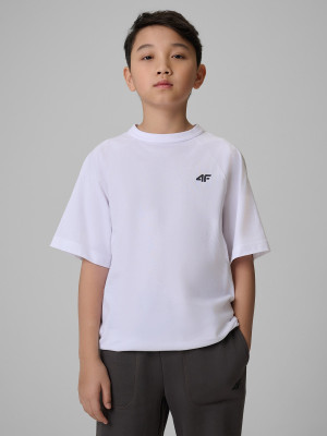 4F T-shirt loose gładki chłopięcy - biały