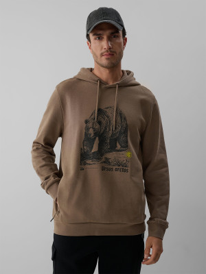4F Bluza dresowa regular z kapturem męska - brązowa