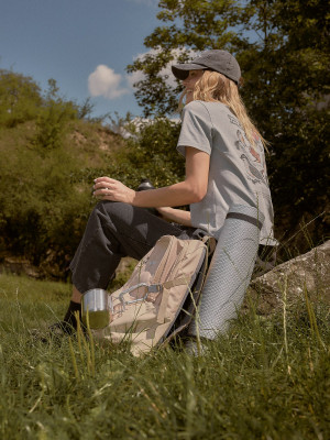 4F T-shirt loose z nadrukiem damski - szary