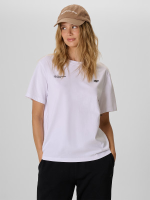 4F T-shirt loose z nadrukiem damski - biały