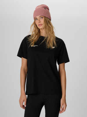 4F T-shirt loose z nadrukiem damski - czarny