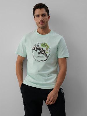 4F T-shirt regular z nadrukiem męski - turkusowy