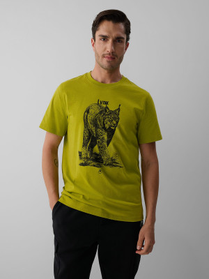 4F T-shirt regular z nadrukiem męski - zielony