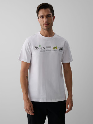 4F T-shirt regular z nadrukiem męski - biały