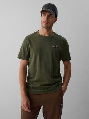 4F T-shirt regular z nadrukiem męski - khaki