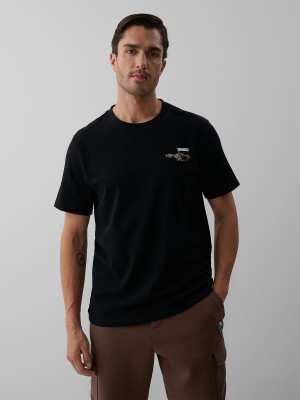 4F T-shirt regular z nadrukiem męski - czarny