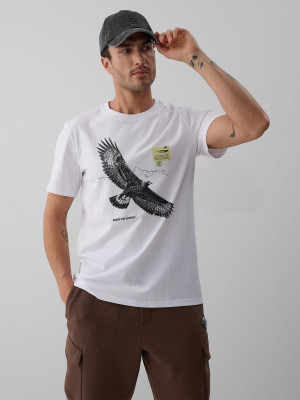 4F T-shirt regular z nadrukiem męski - biały