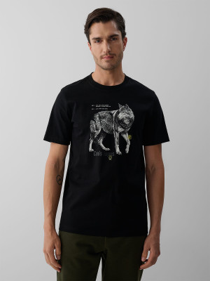 4F T-shirt regular z nadrukiem męski - czarny