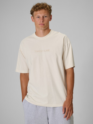 4F Regular Size: T-shirt loose z nadrukiem 4F | Tomasz Fornal - kremowy