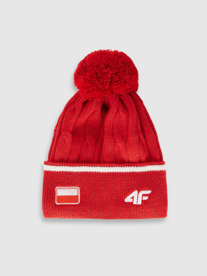 4F Czapka zimowa z wełną merino uniseks - czerwona