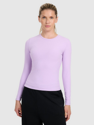 4F Longsleeve slim z prążkowanej dzianiny damski - fioletowy
