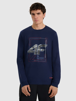4F Longsleeve regular z nadrukiem męski - granatowy