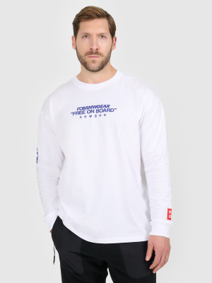 4F Longsleeve loose z nadrukiem męski - biały