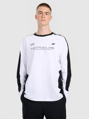 4F Longsleeve oversize z nadrukiem męski - biały