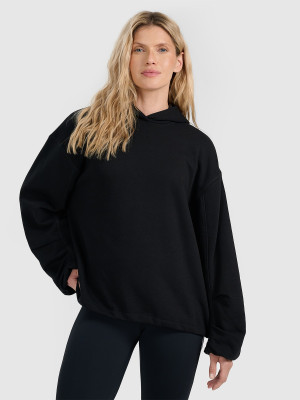 4F Bluza dresowa nierozpinana z kapturem damska - czarna