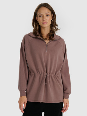 4F Bluza dresowa nierozpinana z modalem damska - brązowa