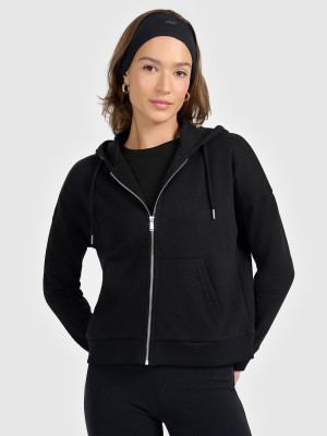 4F Bluza dresowa rozpinana z kapturem damska - czarna