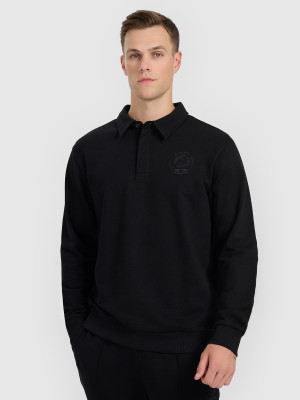 4F Bluza dresowa regular z kołnierzykiem męska - czarna