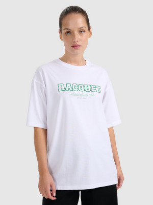 4F T-shirt oversize z nadrukiem damski - biały