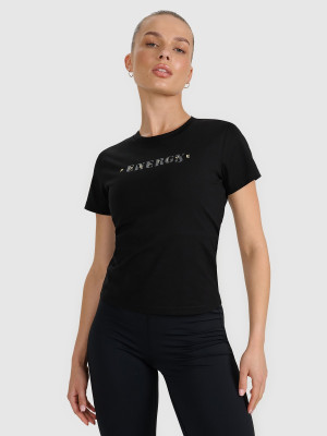 4F T-shirt slim z nadrukiem damski - czarny